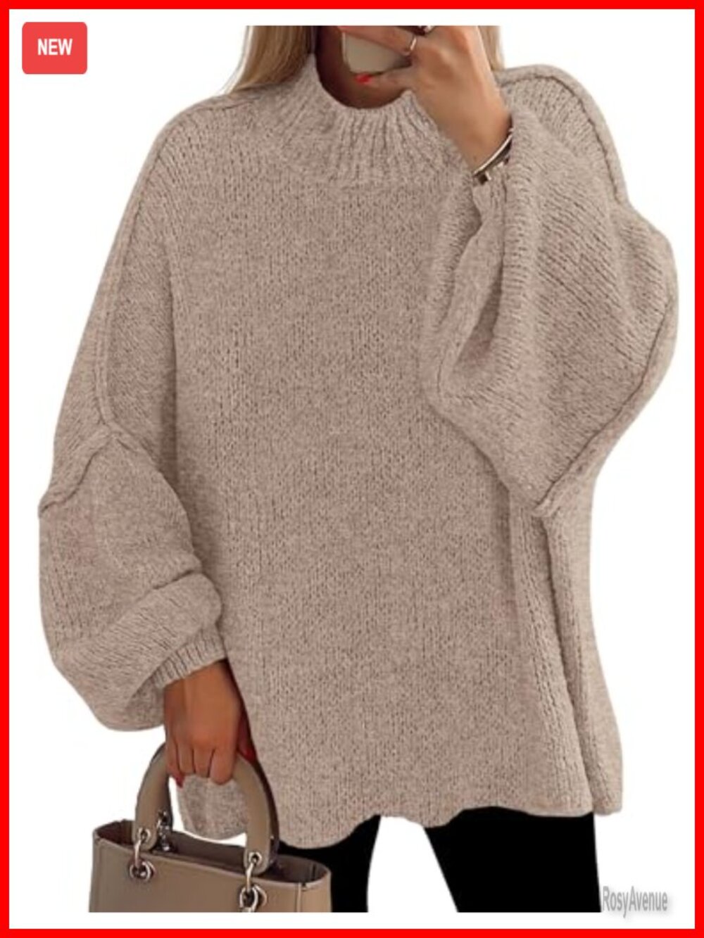 Oversized Chunky Knit Mock Neck Pullover Sweater Tunic Fall Winter